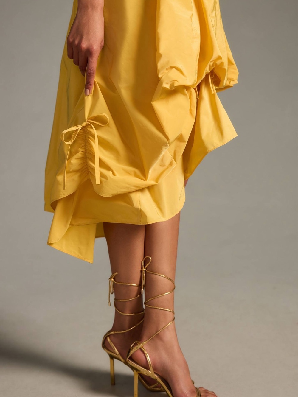 Anthropologie Corset High-Low Bubble Dress Mustard Yellow size L - Picture 3 of 10